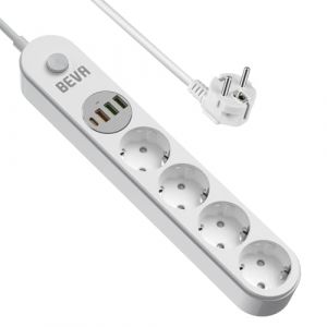 BEVA Multiprise USB Multiprise Parafoudre Parasurtenseur 4 Prises avec 4 Prises USB, Power Strip avec Interrupteur, Multi Prise Protection Contre Surcharges et Surtensions, Multiprise electrique de 2m (Fudong Tech., neuf)