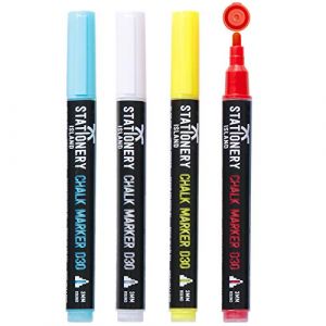 STATIONERY ISLAND Stylo Craie Pour Tableau Noir Effacable, Marqueur Craie Effacable, Feutre Craie pour le Verre Fenêtre, 3MM Lot de 4 (Stationery Island, neuf)