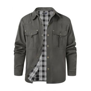 Voqeen Veste Homme Mi Saison Blouson Homme Printemps &Eacute;t&eacute; &Agrave; Manches Longues En Tissu &Agrave; Carreaux D&eacute;contract&eacute; Veste Demi Saison Robuste &Agrave; Boutons-Pression Veste D'ext&eacute;rieur Doubl&eacute;e De Flanelle (YCH_GO, neuf)