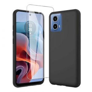 JDXHFF Coque Compatible avec Motorola Moto G34 5G / Moto G45 5G (6.5") Noir Housse et Verre trempé écran Film Protecteur - Étui Souple Silicone TPU Case Cover Black (LIUHELIN, neuf)