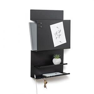 byde Hepe Organiseur Mural en m&eacute;tal 30 x 49 x 9 cm, &eacute;tag&egrave;re Murale avec Tableau magn&eacute;tique et aimants, Tableau pour cl&eacute;s, journaux et Notes, Fixation Murale avec Un mod&egrave;le de Montage. Couleur Noire (Byde Europe, neuf)