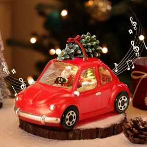 Lewondr Boule à Neige de Noël, Boule de Neige Musicale Voiture avec Musique et Lumière, 8 Chansons Différentes sur Le thème de Noël, Lanterne de Noël Alimentée par USB et Batterie pour Table à Manger (Showmore EU, neuf)