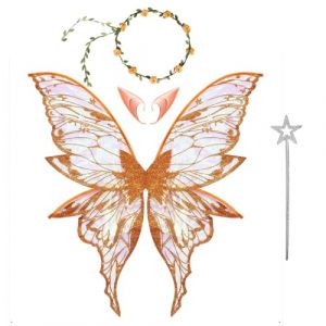 Aislor Femmes Ensemble Ailes De Papillon Baguettes Ailes De F&eacute;e Pour Adultes Oreilles D'elfe Enfant Ailes D'ange F&ecirc;te D'anniversaire Carnaval Cosplay Orange Taille unique (Aislor EU, neuf)