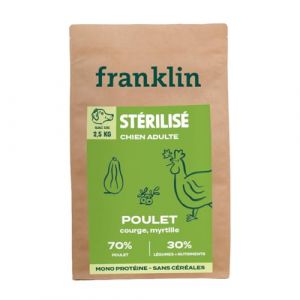 Franklin – Nourriture pour Chien Stérilisé – Gamme Protéinée – avec 70% de Poulet – Mono-protéine – sans Céréales – Forme Ronde 13mm – 2,5 kg (Franklin Pet Food, neuf)