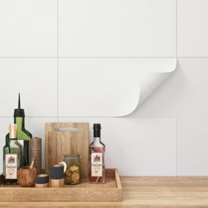 FunStick 30x60cm 15 Dalles PVC Adhesives Sol Blanc Mat Stickers Carrelage Blanc Adh&eacute;sif Cuisine Dosseret Autocollant Sol Adhesif Salle de Bain Stickers Muraux Cuisine Blanc &Eacute;tanche Autocollant Mural (Livelynine Euro, neuf)