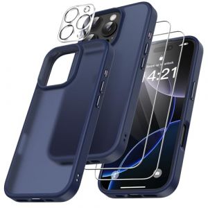 FLLAO 4 en 1 Coque pour iPhone 16 Pro avec 2 Verre Tremp&eacute; et 1 Cam&eacute;ra Protecteur, [Coussin d'air Int&eacute;gr&eacute;] Antichoc Antirayures Bumper Protection Housse pour iPhone 16 Pro 6.3", Bleu fonc&eacute; (YeMe, neuf)