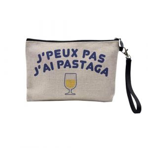 Pochette en Lin - J'Peux Pas J'Ai Pastaga Pastis Marseille Apéro - Trousse Maquillage en Toile Aspect Lin - Trousse de Toilette - 23,5 x15 cm (FabulousBOUTIK, neuf)