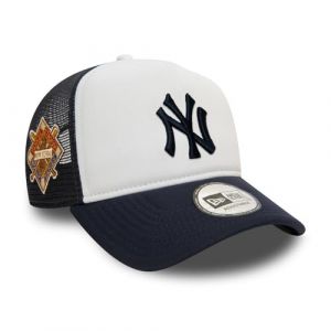 New Era MLB Fan Accessoire Casquette de Camionneur New York Yankees Logo de l'équipe World Series Chapeau réglable Filet Blanc Bleu (capspin, neuf)