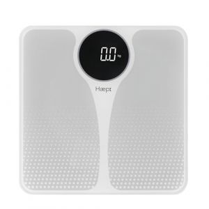 Haepi- Pèse personnes électronique avec grand plateau, grand écran rétro-éclairé-LED blanc très lisible- Design et précis-Capacité maximale de 180kg- Piles incluses- Garantie 15 ans (Innovations for life, neuf)