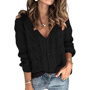 ORANDESIGNE Femme Cardigan en Tricot Col en V Pull Manches Longue de Couleur Unie Gilet avec Boutons Court Vintage Elegante Shrug Bolero Tricot A Noir S (ORANNER EU, neuf)