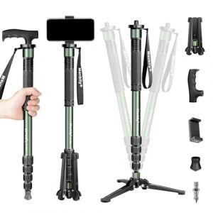 Manbily G-333 Monopode pour Appareils Photo 180cm avec Pied, Support de Poign&eacute;e de Canne de Marche Aluminium L&eacute;ger avec Base Tr&eacute;pied de Voyage, 5 Sections Max 10KG, pour Cam&eacute;ra DSLR Cam&eacute;scope Reflex (Manbily, neuf)