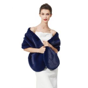 BEAUTELICATE Ch&acirc;le &Eacute;tole en Fausse Fourrure Cape Bol&eacute;ro De Femme Mariage Hiver sur Robe de Soir&eacute;e Mari&eacute;e C&eacute;r&eacute;monie F&ecirc;te Demoiselle d'honneur Grande Taille (Taille Unique, Am&eacute;lior&eacute; - Bleu Marine) (BEAUTELICATE-FR, neuf)