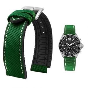 PctkeLsend Bracelet de montre &eacute;tanche en toile et caoutchouc for homme, 19-24 mm, compatible avec Breitling, Omega, IWC, Citizen, TUDOR et Hamilton(Green White silver A,21mm) (PeiLINpppppp, neuf)