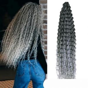 Cheveux bouclés Afro Curl Twist Crochet Cheveux Synthétiques Vague Profonde Tressage Extension de Cheveux Bouclés Ombre Vague d'eau Tressage Cheveux-TB Gris-22 pouces-55 cm-1 Pièces (yichangshiwujiagangquayitebaihuo, neuf)