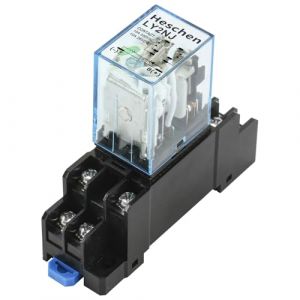 Heschen Relais à usage général, LY2NJ, Bobine 12VDC, 10A 24VDC/220VAC, DPDT, Indicateur LED, avec socle (Heschen, neuf)
