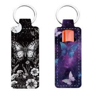 FREEBLOSS 2Pc Porte Clé Rouge a Lèvres Porte-Rouge a Lèvres Porte-Clé Porte-Rouge a Lèvres Papillons Porte-Clés Baume a Lèvres Pochette Portable pour Baume a Lèvres pour Femme (Shunsn AM, neuf)