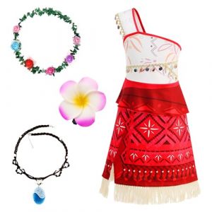Déguisement Vaiana 2 Fille avec Robe Vaiana, Collier, Couronne de Guirlande, Épingle à Cheveux Fleur, Deguisement Vaiana Enfant Costume Moana pour Cosplay, Anniversaire Carnaval, Halloween (120CM) (ChenJie Direct, neuf)