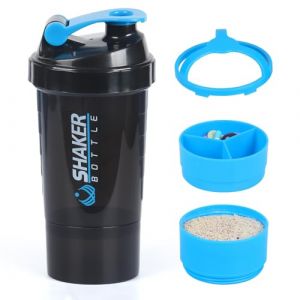 XTKS Shaker à Protéines 500ml (16oz) - Shaker Proteine avec compartiment - Bouteille Mélangeuse Anti-Fuite, Boule Inoxydable - Idéal pour Shakes, Smoothies - Sans BPA,Lave-Vaisselle (bleu) (SHAKER BOTTLE, neuf)
