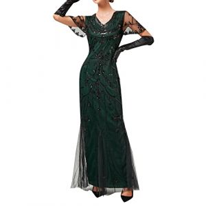 MODSGUE Robe vintage rétro années 20 pour femme Gatsby le Magnifique Gatsby - Confortable - Costume de fête de mariage - Robe de soirée longue - Jupe crayon - Jupe miniraternelle, vert, XXL (MGOZD, neuf)