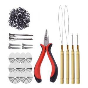 Xnuiasqe Pince au crochet en silicone pour extension de cheveux, pince &agrave; anneau, outil d'extension de cheveux, ensemble d'outils d'extension de cheveux au crochet (xiangqintingpudian, neuf)