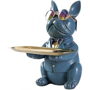 suruim Bouledogue Statue Chien avec Plateau D&eacute;coratif - Plateau de Rangement en R&eacute;sine pour Cl&eacute;s, Friandises et D&eacute;coration, Decoration Maison Moderne Deco Interieur Maison (Bleu) (Suruim  Official, neuf)