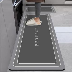 Highdi Absorbant Diatomite Tapis Cuisine, Exquis Moderne Tapis Cuisine Devant Evier Séchage Rapide, Tapis Cuisine Antidérapant, Lavable Tapis de Cuisine, pour Cuisine, Salon (50x200cm,Noir) (Highdi, neuf)