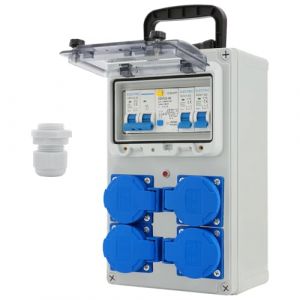Coffret &Eacute;lectrique de Chantier 230V Professionnel, IP67 16A 4P, R&eacute;partiteur Mural avec Disjoncteur, Distributeur de Puissance pour Ateliers, Chantiers et Usines (WELLWISH TRUE, neuf)