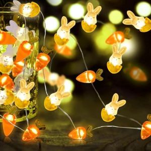 Guirlande lumineuse Lapin 5m, Guirlande lumineuse de Pâques, Bunny Carotte Led éclairage de Pâques, Led éclairage de Pâques, Décoration de Pâques intérieur pour fête garte (SUNXILONGNJUYIK LTD, neuf)