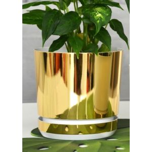 KERD Grand Pot de Fleurs 21 cm, Style Glamour Couleur Or Champagne, Finition Brillante pour Plantes, Rond avec Soucoupe, Fabriqu&eacute; en Europe, Plastique Recycl&eacute; (KERD, neuf)