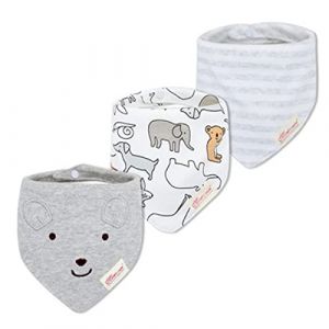 CuteOn Bébé Drool Bavoirs, Unisexe 3-Pack Absorbent Coton, Triangle Bib avec cadeau Snaps pour Garçons et Filles 60 Ours à oreilles gris (Cute On, neuf)