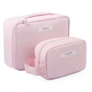FIVAVA 2 Pack Grande Trousse Maquillage Femme, &Eacute;tanche Trousse de Toilette Femme Voyage, Portable Trousse de Maquillage Voyage Rose (LF DI LI FAN, neuf)