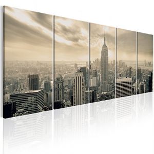 murando - Tableau décoratif ville 225x90 cm - Impression sur toile colorée - Décoration murale pour salon et chambre - Architecture beige manhattan new york city usa gratte-ciel d-B-0081-b-o (murando, neuf)