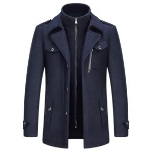 KUDORO Manteau Homme en Laine Chaud pour Hiver Trench Coat Mi-Long Classique Parka Pardessus Caban Slim Fit Élégant Business Décontractée Duffle-Coats Coup-Vent Revers Overcoat(Bleu Marin,XL) (KUDORO, neuf)
