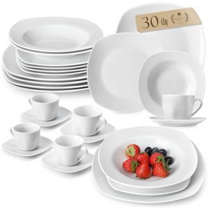 MALACASA, S&eacute;rie Elisa, 30pcs Service de Table Complets Porcelaine, 6 Assiettes Plates/Dessert/Creuses, 6 Tasses avec 6 Soucoupes Vaisselles pour 6 Personnes (MALACASA Modern Tableware, neuf)