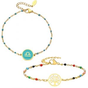 Caimeytie Parure Bijoux Femme: Bracelet Zodiaque et Arbre de Vie, Acier Inoxydable, Multicolore, Balance - Id&eacute;e Cadeau (YIXUYU, neuf)