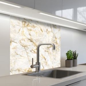 KitchenYeah© Credence Cuisine Adhesive 80x80 cm Protege Mur Revetement Mural Adhesif Parement Interieur À Coller Plaque Plastique Rigide Or - Léger - Grain - Marbre (KitchenYeah, neuf)
