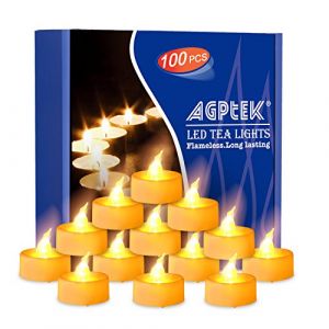 AGPTEK Lot 100 Bougies à Plie Fausse Bougies Chauffre Plat LED Electrique Lot Bougies avec Batterie Noël Extérieur Chauffre Plat Jaune Ambré sans Flamme pour Halloween Mariage (IMAGEFRONT, neuf)