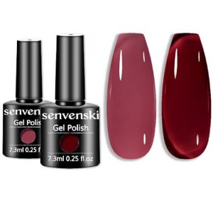 Senvenski Rouge Gelée Vitrail Vernis Semi Permanent, Bourgogne Rose Vernis à Ongles Gel Cristal Transparente Couleur Shellac Cadeau UV LED Art Kit pour French Manucure (CS2-009) (Senvenski EU, neuf)