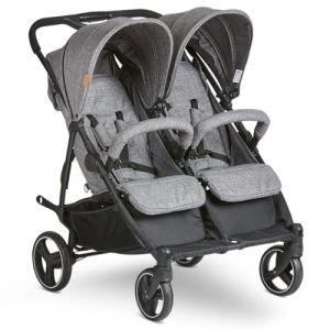 ABC Design Poussette Double Twin Circle – Légère, Maniable, Compacte pour Jumeaux et Frères & Sœurs, Fonction Allongée, Pliage facile, Housse Pluie – Gris Chiné (babyartikel-de, neuf)