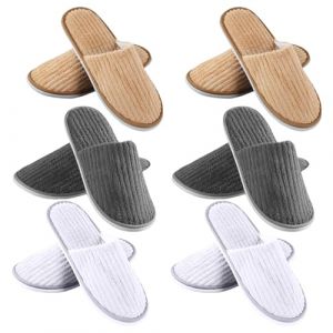 Lot de 6 paires de pantoufles d'h&ocirc;tel : taille universelle 40-44 Pantoufles en tissu &eacute;ponge avec fermeture lavable antid&eacute;rapantes en polaire corail pour spa, f&ecirc;te, invit&eacute;s, h&ocirc;tel (KAROULLA, neuf)