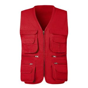 KTWOLEN Homme Gilet de P&ecirc;che en Coton Multi-Poches Gilet Sans Manches Veste L&eacute;g&egrave;re de P&ecirc;che Chasse Camping Gilet de Photographie, Rouge, XL (KTWOLEN, neuf)