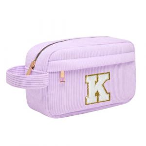 Trousse Maquillage Femme, Pochette Maquillage avec Initiale, Sac de Maquillage de Voyage Velours C&ocirc;tel&eacute; Trousse de Toilette Cosm&eacute;tique Cadeau d'anniversaire No&euml;l Id&eacute;al pour Fille Amie Epouse Violet K (Toozen, neuf)