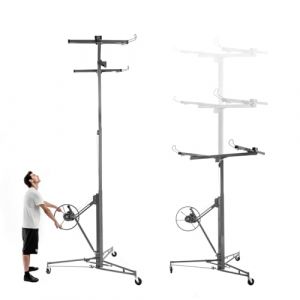 L&egrave;ve-plaques de pl&acirc;tre pliable : pour plaques de pl&acirc;tre jusqu&rsquo;&agrave; 68 kg, hauteur r&eacute;glable de 180 &agrave; 470 cm, 3 roues avec freins, inclinaison &agrave; 60&deg;, gris (Bytnghy FR, neuf)