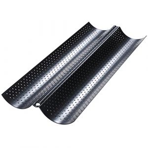 Dilpeak Moulle baguette four, moulle &agrave; baguette pain, moule baguette, plaque de cuisson perfor&eacute;e Anti-antiadh&eacute;sif, pour 2 baguettes, moules &agrave; pain en haute qualit&eacute; (38x16.2x2.4cm noir) (Goozy H Store FR, neuf)