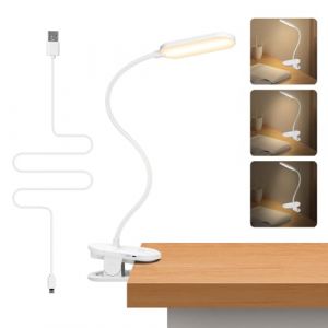 Aigostar Lampe de Lecture, Lampe de Lit &agrave; Clipser Avec Bras Flexible R&eacute;glable &agrave; 360&deg;, 3 Modes, Rechargeable par USB C&acirc;ble, Lampe flexible LED, lampe pince pour lit 4000K, Protection des yeux, Blanc (AIGOTECH, neuf)