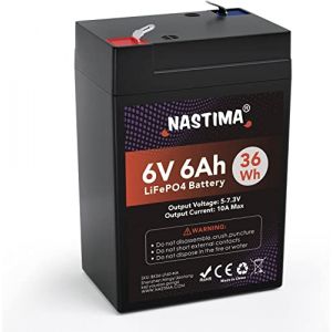 NASTIMA Batterie Rechargeable 6V 6Ah LiFePO4 avec Protection BMS et Cycle Profond 2000, adaptée aux Kits de Éclairage Électrique de Secours, Voitures Jouets pour Enfants, Bateaux à Moteur, Camping (JXK-EU, neuf)