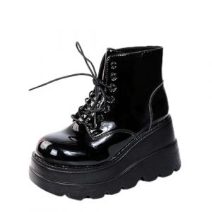 Agiyenna Bottines Gothiques À Lacets Pour Femme Talon Bloc Punk Bottines Plates En Cuir Verni Chaussures Épaisses Bottes De Motard Bottes Hautes Avec Motif Toile D'Araignée Ailes De Chauve-Souris (Yannis' shop, neuf)