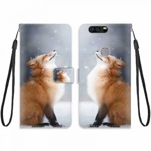 KARTXITAI Cuir Coque Compatible avec Huawei Honor V8 Antichoc avec Support Clapet Design Motif Dr&ocirc;le &Eacute;tui Bumper Portefeuille Magn&eacute;tique Cr&eacute;atif Case Cover Housse-Renard,Neige (KARTXITAI, neuf)
