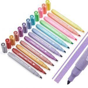 Bonace Fluo Argent Paillettes Surligneur,12 Surligneurs Fluos,12 Couleurs Vives &agrave; Pointe Biseaut&eacute;e,Non Toxique et S&eacute;cher Rapidement,Parfait pour Enfants Adultes pour Soulignage &agrave; l&rsquo;&Eacute;cole ou au Travail (huilian666, neuf)