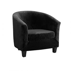 TOPCHANCES Velours Housse de Fauteuil Club Ensemble de Deux Pièces Housse de Fauteuil Extensible Housse Fauteuil Salon Fauteuil Cabriolet Tub Chair avec Housse de Coussin (Noir) (paramount city, neuf)